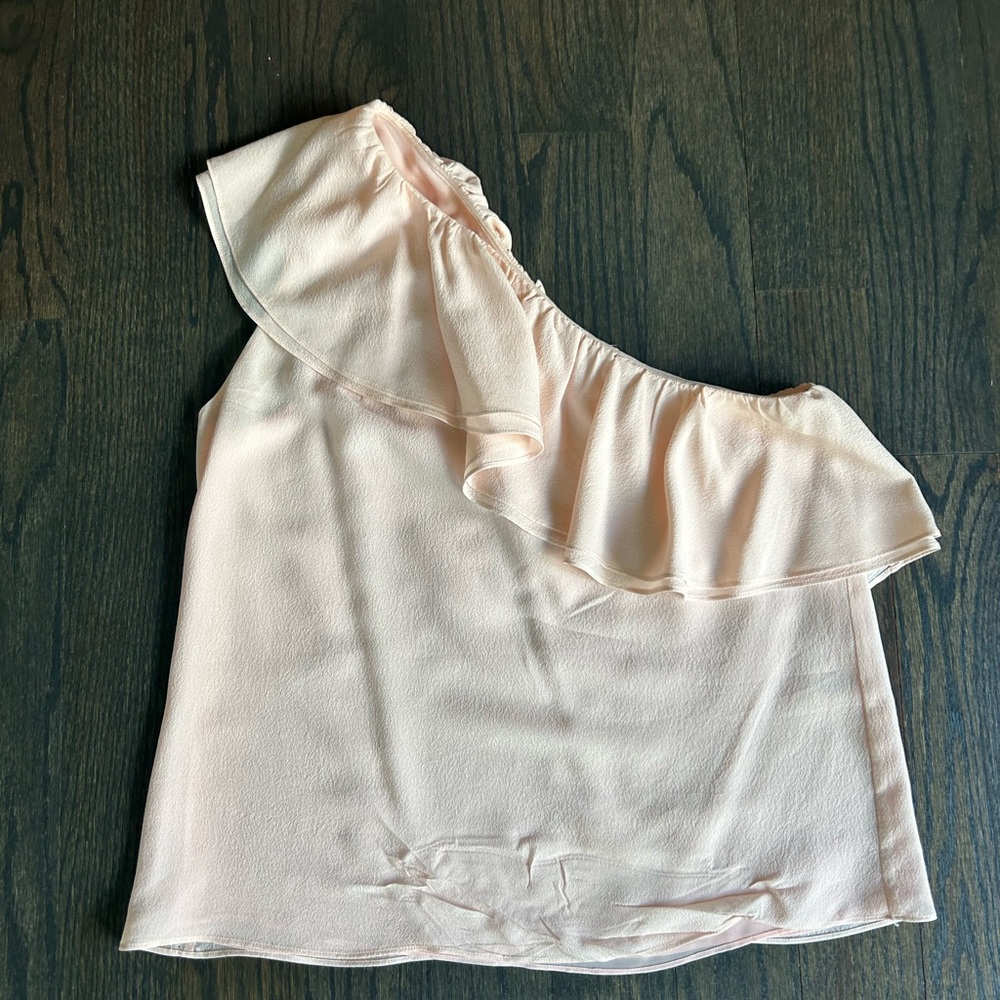 Rebecca Taylor Silk One-Shoulder Ruffle Blouse in Light Pink
